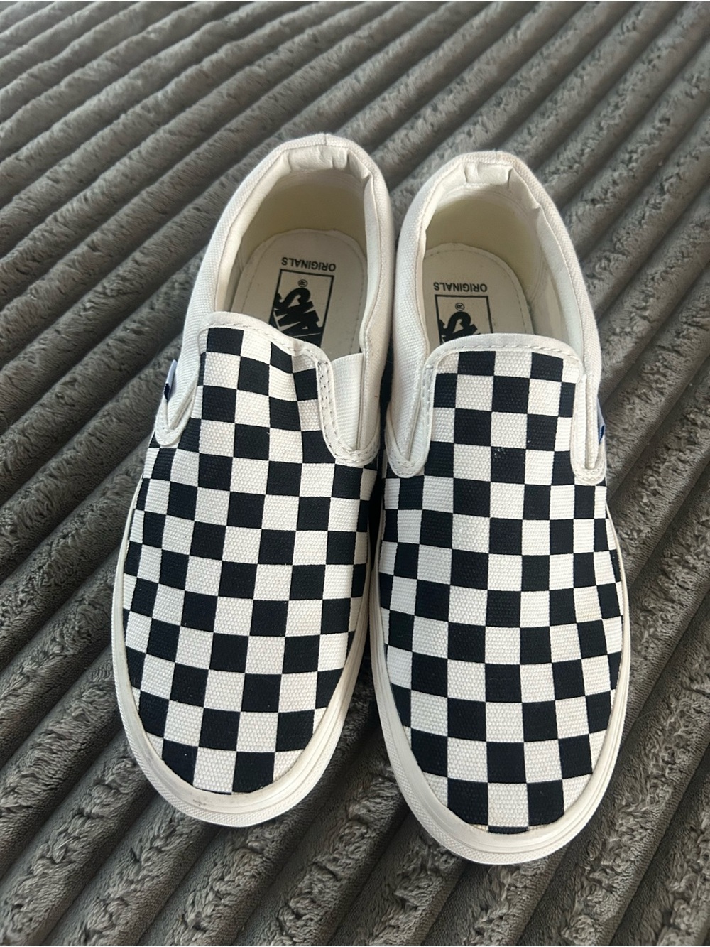 Vans Kids Slip-On Checkerboard Shoes - Black and White